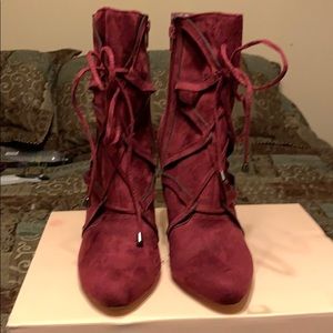 Dark red suede ankle boots